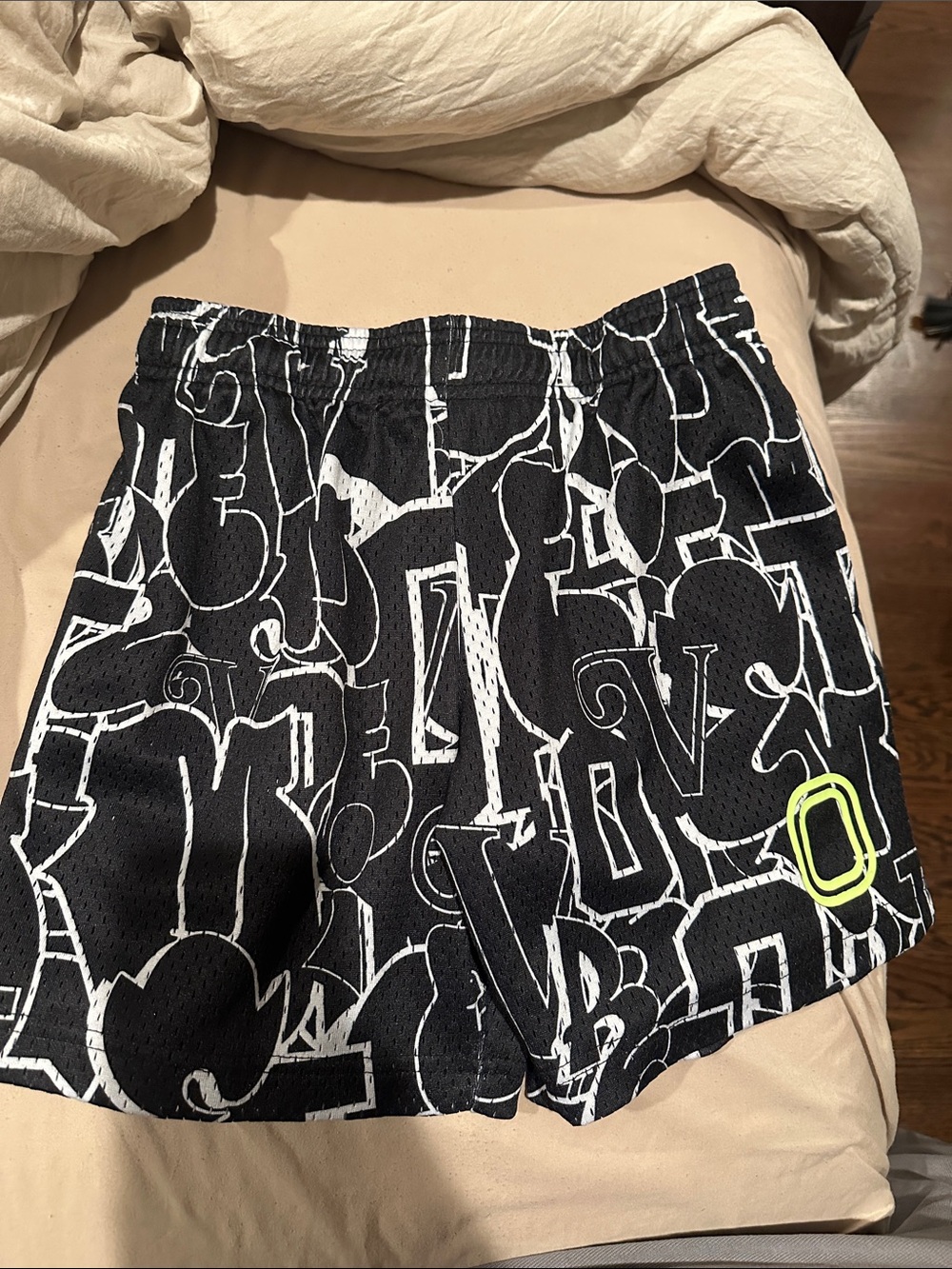 Youth large overtime Black Graphic Athletic Shorts - Black with White Print